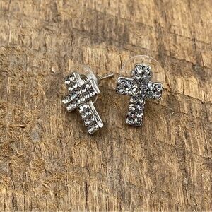 Sparkly Rhinestone Costume Jewelry Cross Earrings